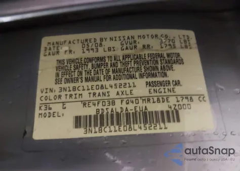 2008 Nissan Versa 1.8S from USA, damaged, VIN 3N1BC11E08L452211